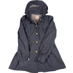 Tulle Trench Coat Womens Small Black Hooded Button Up Flared Striped Jacket